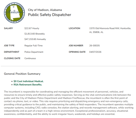 Madison 911 is hiring.